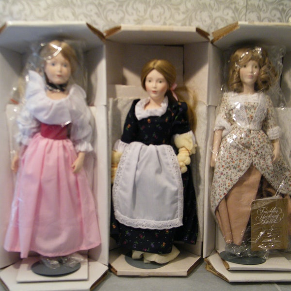 CHOICE of 3 Little Maids of the 13 Colonies Collectible Dolls, Eliza, Jane, Pamela, Vintage porcelain dolls from Franklin Mint original box