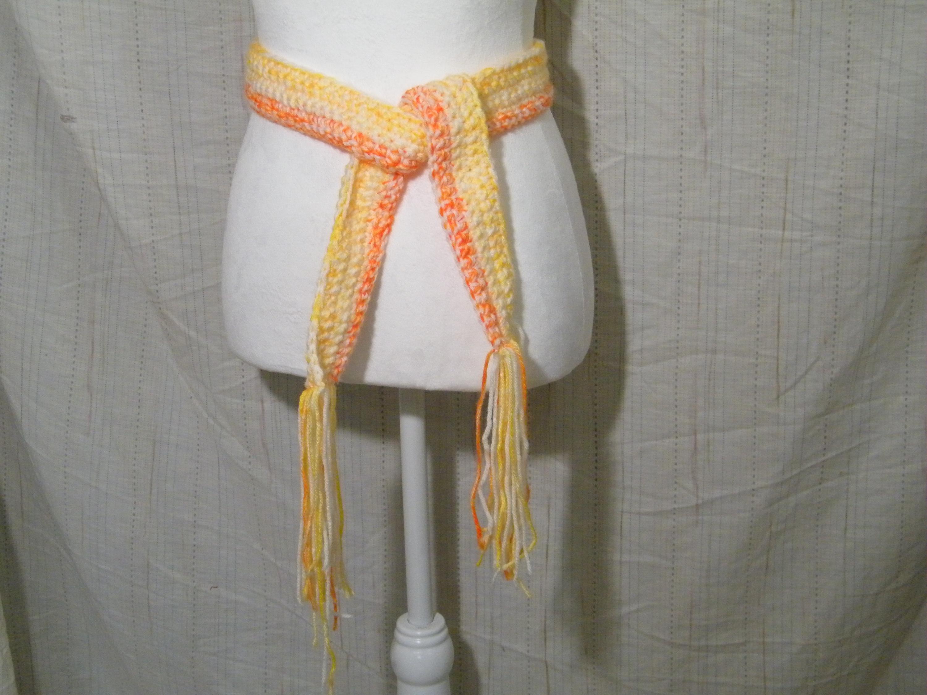 NWT ORANGE CROCHET SASH BELT Crochet Sash Belt in Orange and Yellow Hand Made, New  main image 2