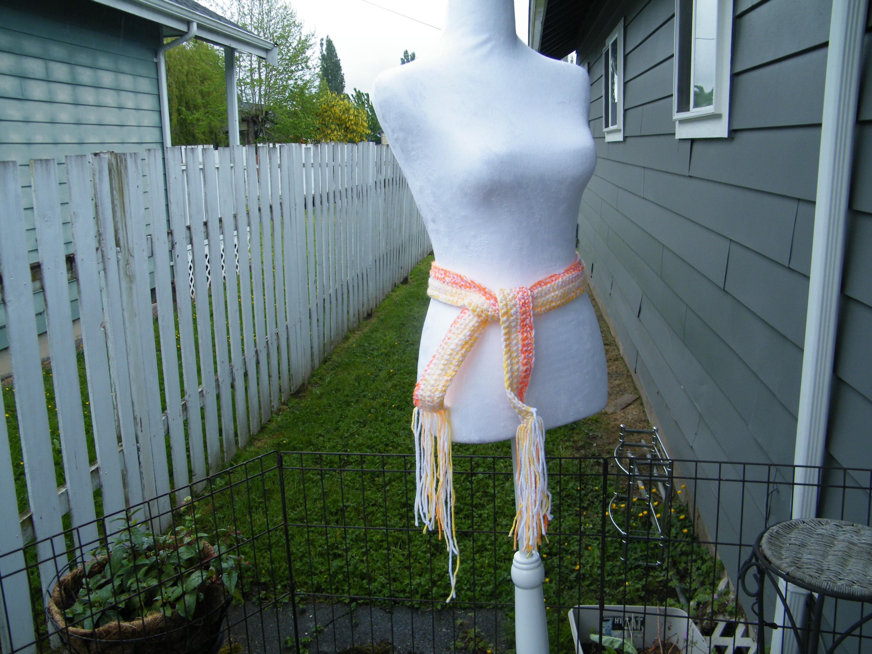 NWT ORANGE CROCHET SASH BELT Wide Light Orange Satin Sash Belt by Satin Swank® main image 4