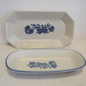 2 Pfaltzgraff Serving Trays Joyous Heart Bread and Relish in Yorktowne Pattern, Vintage stoneware Rectangle plates