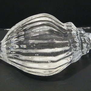 Murano Art Glass Sculpture Sea Shell Paperweight, Vintage Hand Blown Lead Crystal with Bubbles, inside original label, wedding gift