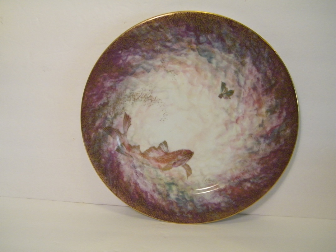 Daum Limoges Charger Plate Nature Collection Salmon and Butterfly