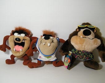 Choice Taz Plush Dolls, Vintage pre owned, Big Mouth Taz, Space Jam Taz, Beach Taz,  great gift for the looney tune collector