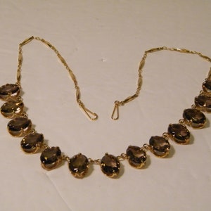 Sweater Chain Necklace with Smoky Glass Accent, Beautiful Vintage 16 inch long Sweater Guard or Shirt Button Accessory, Gift for her