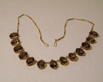 Sweater Chain Necklace with Smoky Glass Accent, Beautiful Vintage 16 inch long Sweater Guard or Shirt Button Accessory, Gift for her