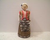 Wooden Folk Art Doll with Straw Dress Souvenir Doll, Vintage ,clothing skirt of silky straw, whisk broom texture, collector