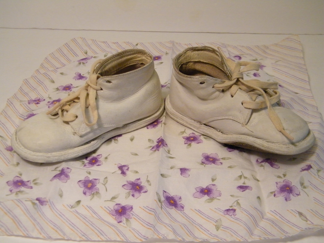Vintage White Leather Baby Shoes, Used Shoes Make Great Decor for Child ...