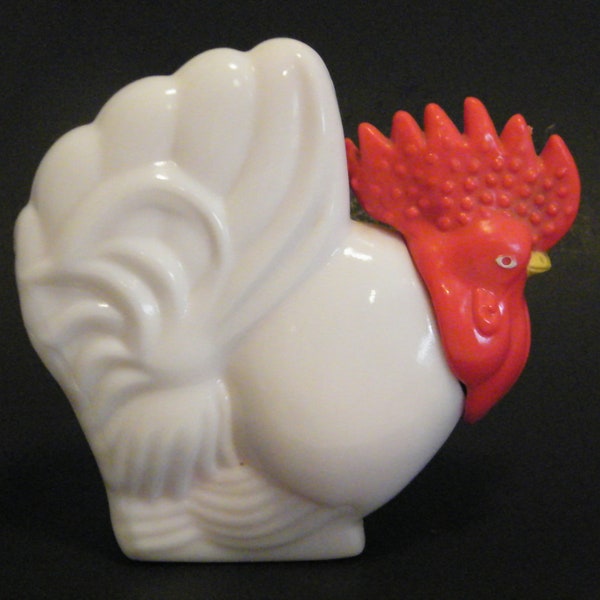 Avon Milk Glass Rooster Decanter with Plastic head lid, Vintage Lotion bottle with small remnant amount of lotion inside,