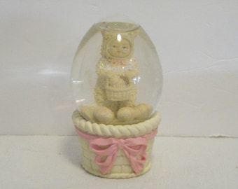 Dept 56 Easter Snow Bunnies Snow globe A Tisket A Tasket, Vintage pre owned in original Styrofoam package, Easter gift decor