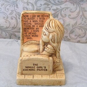 Bachelorette Gift Single Girl Evening Prayer, Vintage ceramic figurine girl praying for man, funny gift for her,