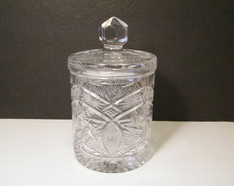 Czech Cut Crystal Biscuit Jar with Pineapple and fan cut patterns, Lovely Vintage 9 inch tall cookie jar or kitchen storage, great gift