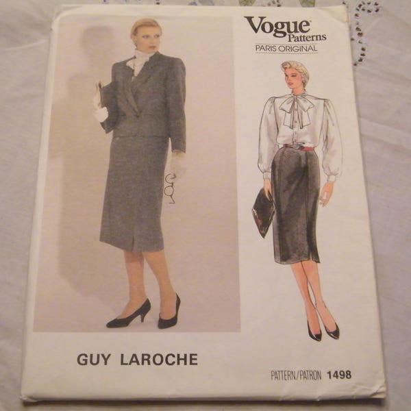 Vogue 1498 Guy Laroche Designer Pattern in size 12, Vintage Paris Original DIY sewing to make Jacket, skirt and Blouse