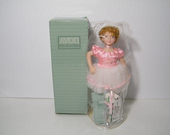 Avon Porcelain Doll Ballet recital New In Box, Vintage 1991 Collectible from Childhood Dreams series, in original box and packing as shown