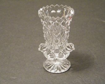 Hofbauer Byrds Toothpick Holder, Vintage Lead Crystal tooth pick holder with birds on stem,