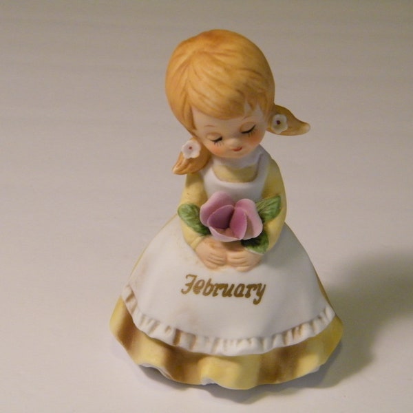 RARE Kelvin February Birthday Doll of the Month Figurine, Vintage 4 inch tall collectible figurine celebrates February Flower, C775