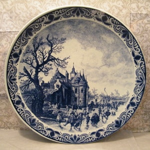 Delft Blauw 16 inch Charger by Chemkefa Holland, Vintage blue and White Dutch porcelain wall decor Maastricht, gift for her or him,