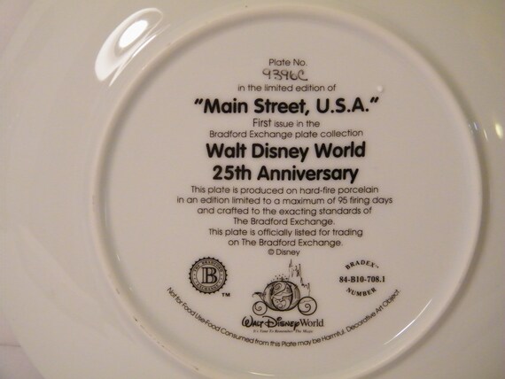Disney World 25th Anniversary Plate Main Street USA, Vintage Like