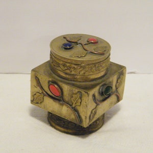 Antique Brass Inkwell with Bead Accent, Vintage, Rumored to be a  Brass Opium Snuff Jar ,