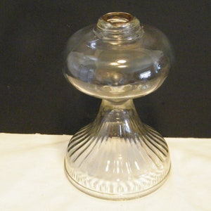 Large Glass Oil Lamp BASE only with Ribbed pattern on bottom, Vintage pedestal base has metal &quot;ring&quot; inside, measures 9.5 tall, replacement
