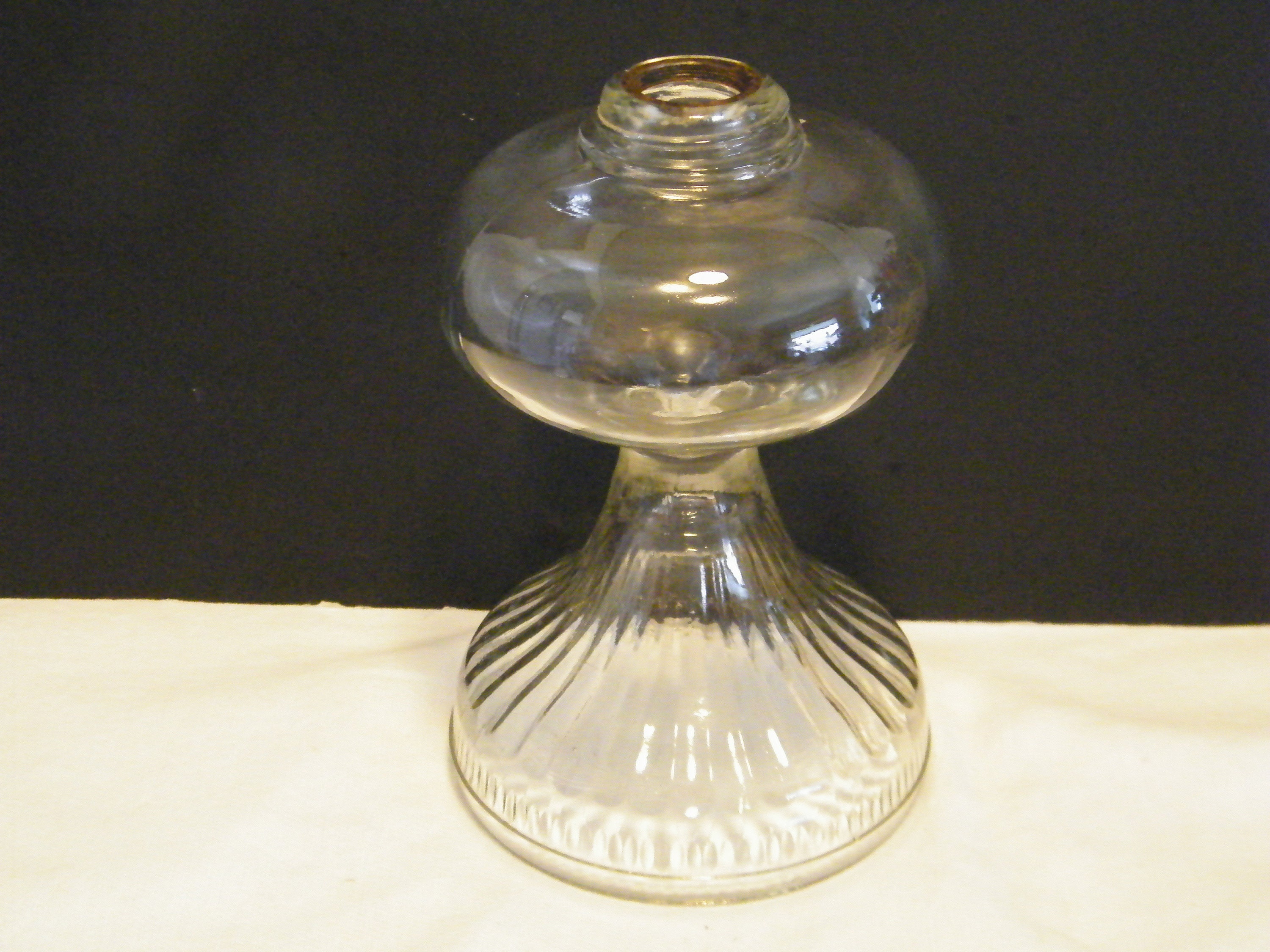 Large Glass Oil Lamp BASE Only With Ribbed Pattern on Bottom