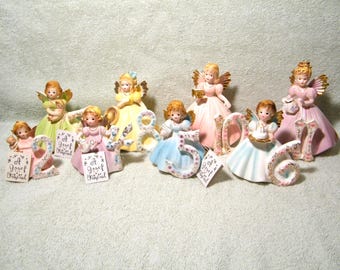Josef originals Birthday Angel Figurines for ages 2 to 11, Vintage Collectible Gift for Girls, 2nd, 4th, 5th, 6th, 7th, 8th, 10th, 11th