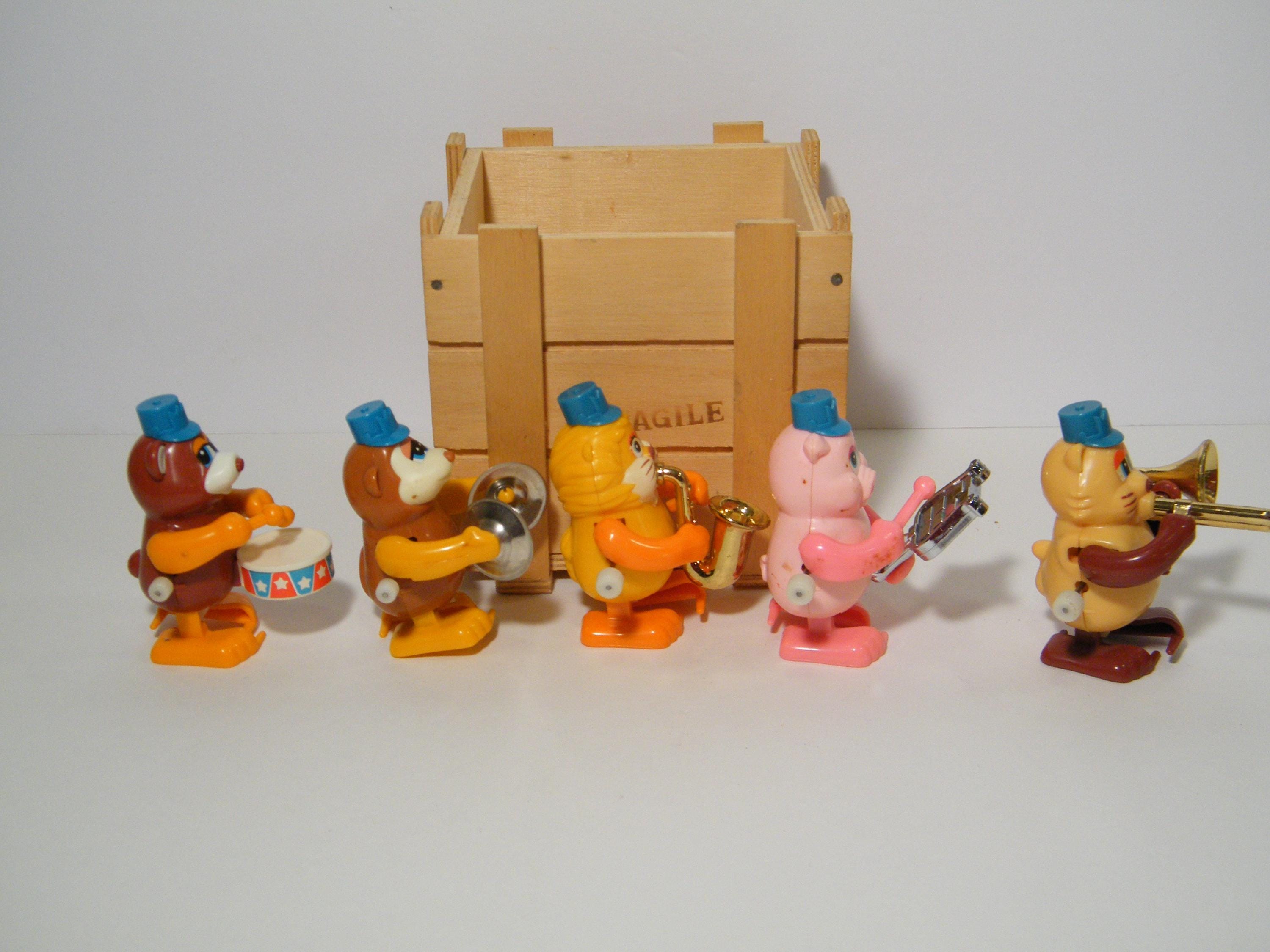 Tomy Wind up Toy Band in Original Wood Box, Vintage 1980s Marching