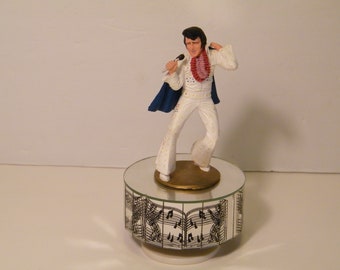 Elvis Musical Figurine plays Burning Love, Vintage 1993 Enesco Music Box features Elvis in White Jumpsuit with famous Eagle design, 7 inches