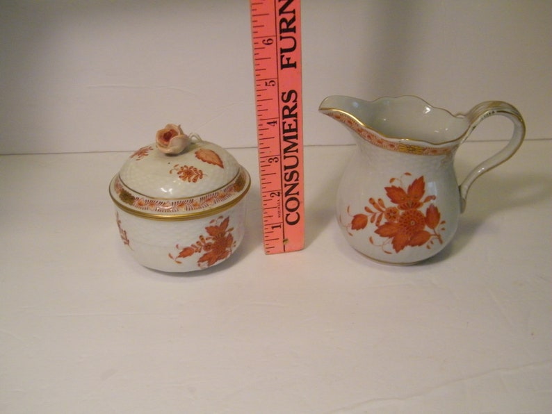 Herand Chinese Bouquet Rust Full Size Creamer and Covered Sugar Bowl Set, Hard to find set in Rust pattern, hand painted, numbered 1663 AOG image 8