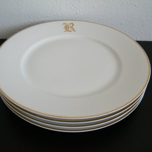 Hutschenreuther Selb Dinner Plates Gold trim Initals, Vintage Hand Painted Bavarian dinnerware with lettering,