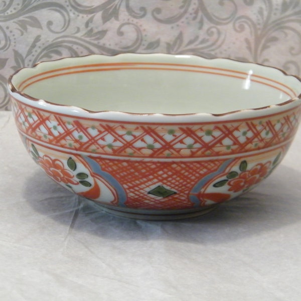Chinese Rice Bowl Hand Painted Red flowers design, Vintage 1 cup volume serving size dish, use for soup or main dish, replacement