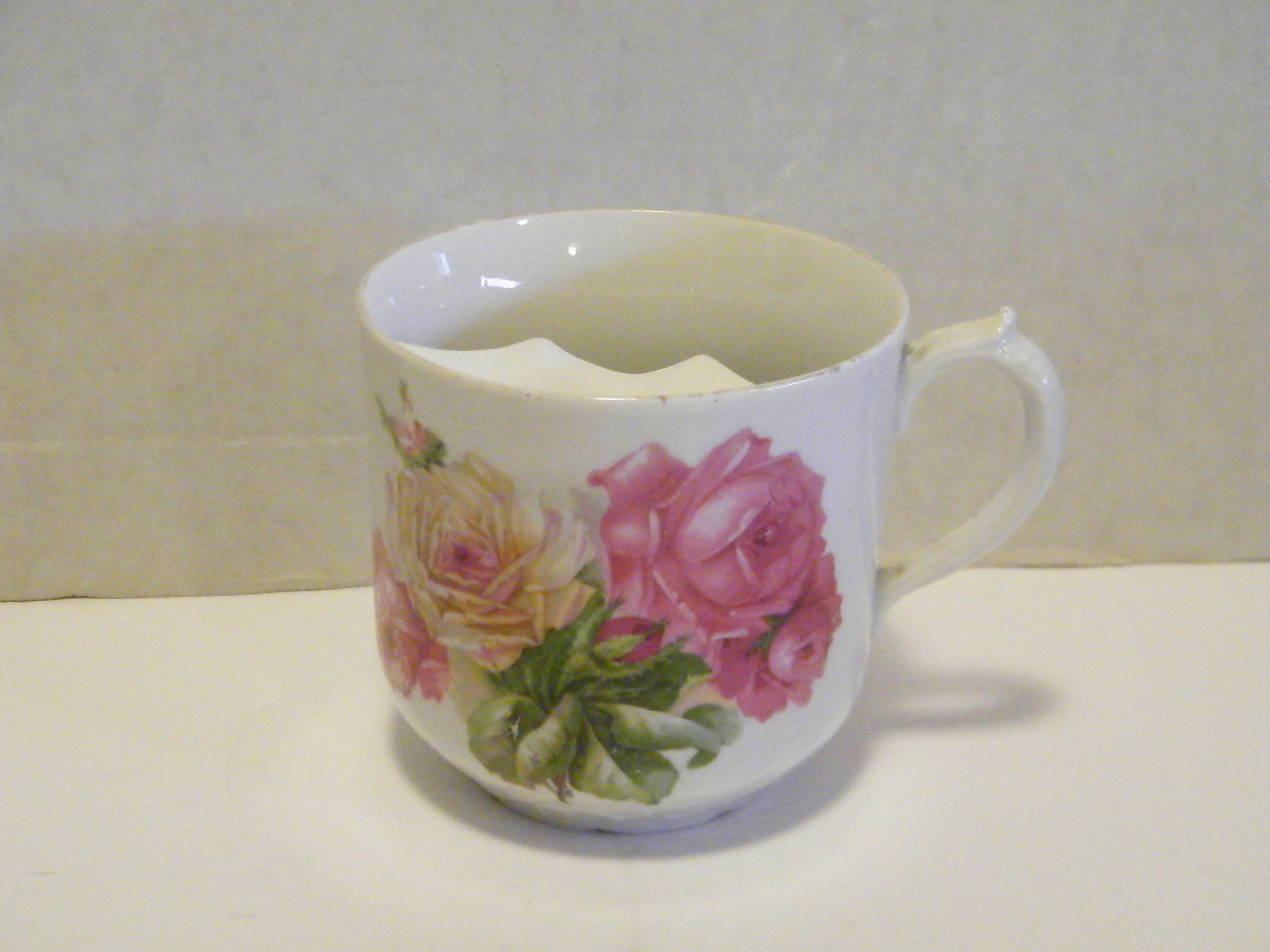 Vintage Shaving Mug with Pink and Yellow Roses Design, Made In Germany, cup has soap pocket, numbered 79, light wear, see photos