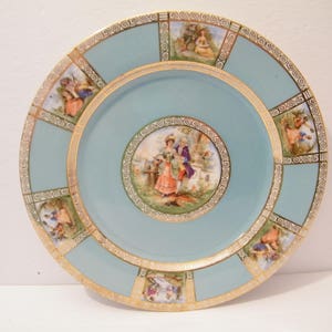 Royal Czech Edwardian Design Platter made in Czechoslovakia , Vintage Epiag Stunning turquoise gold accent cabinet plate, hand painted, 5559