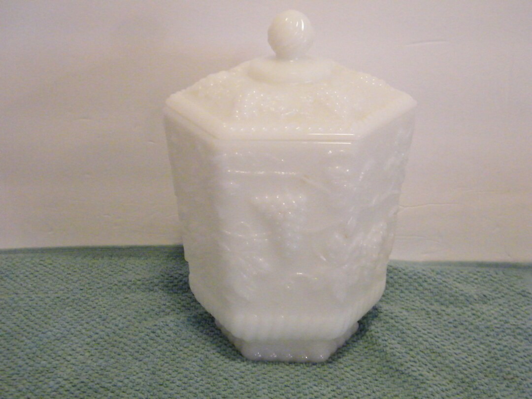 Fire King Milk Glass Biscuit Jar in Grape Cluster Pattern Etsy