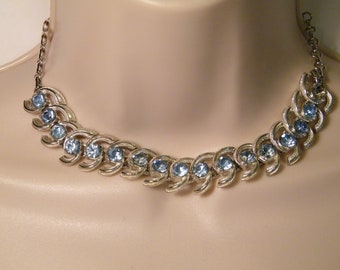 Coro 1950s Clear Rhinestone Necklace Emerald Cut Rhinestone