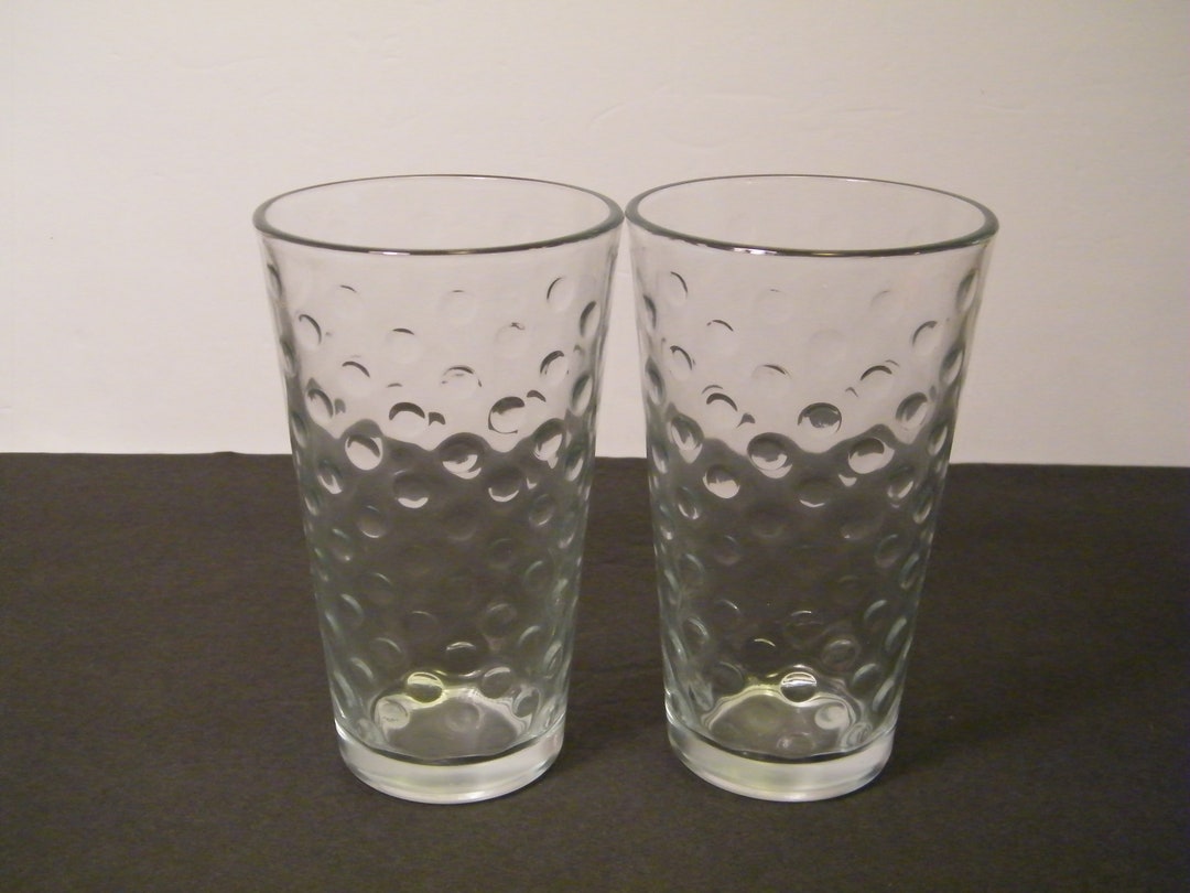 2 Libbey Optic Dots 16 Ounce Tumblers, Vintage Gently Used Set in