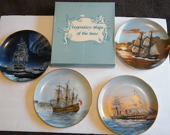 CHOICE Legendary Ships of the Seas Plates in Original Box with COA, Vintage Collectible seafaring plates with 24 KT Gold accent,