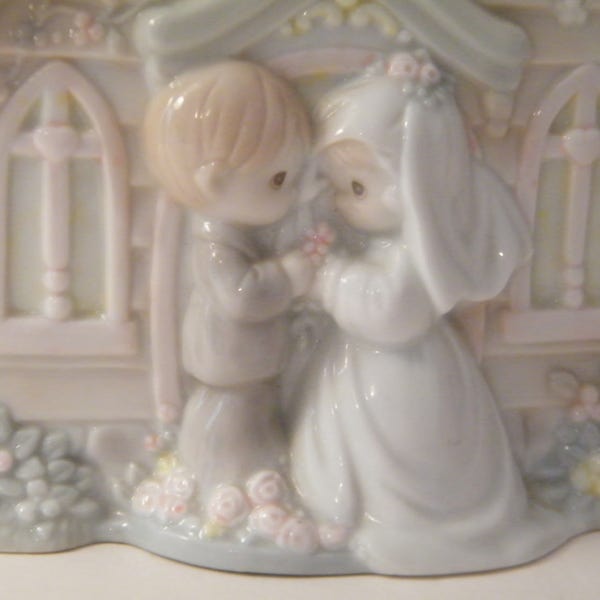 Precious Moments church wedding happily ever after, Vintage 1994 porcelain figurine ready for light, night light prepped, wedding gift,