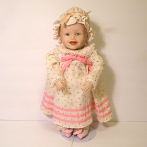 Sarah Doll by Yolanda Bello from Picture Perfect Babies Series 14 inches tall, Vintage pre owned used porcelain doll with stand