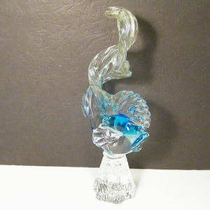 Large Blue Art Glass Fish from Murano area Italy, Vintage 13 in tall Blue to Clear Large Heavy Blown Glass Sculpture missing original label