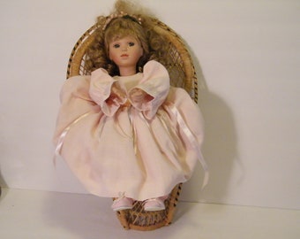 Vintage Porcelain Doll The Flower Girl by Gaby Paduco Cercu, Lovely Doll in Sitting Position ready to hold your flowers, Chair not included