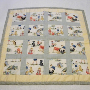 Baby Quilt for Crib or Floor Play also use for lap blanket, Vintage pieced and hand finished reversible nursery quilt,