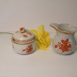 Herand Chinese Bouquet Rust Full Size Creamer and Covered Sugar Bowl Set, Hard to find set in Rust pattern, hand painted, numbered 1663 AOG image 7