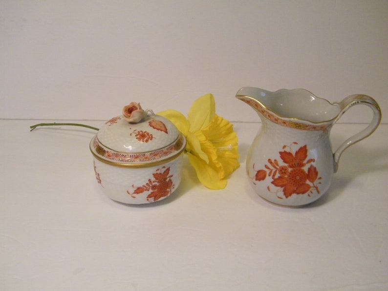 Herand Chinese Bouquet Rust Full Size Creamer and Covered Sugar Bowl Set, Hard to find set in Rust pattern, hand painted, numbered 1663 AOG image 7