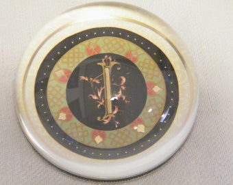 French Crystal Paperweight From Punch Studios France, Vintage personalized dome features Letter I in center, Great decor for any office desk