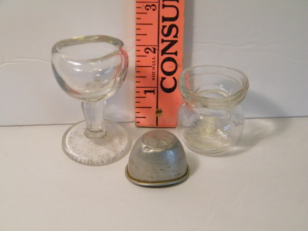 CHOICE Vintage Eye Wash Glass, John Bull 1917 Clear, WW2 Metal Cup