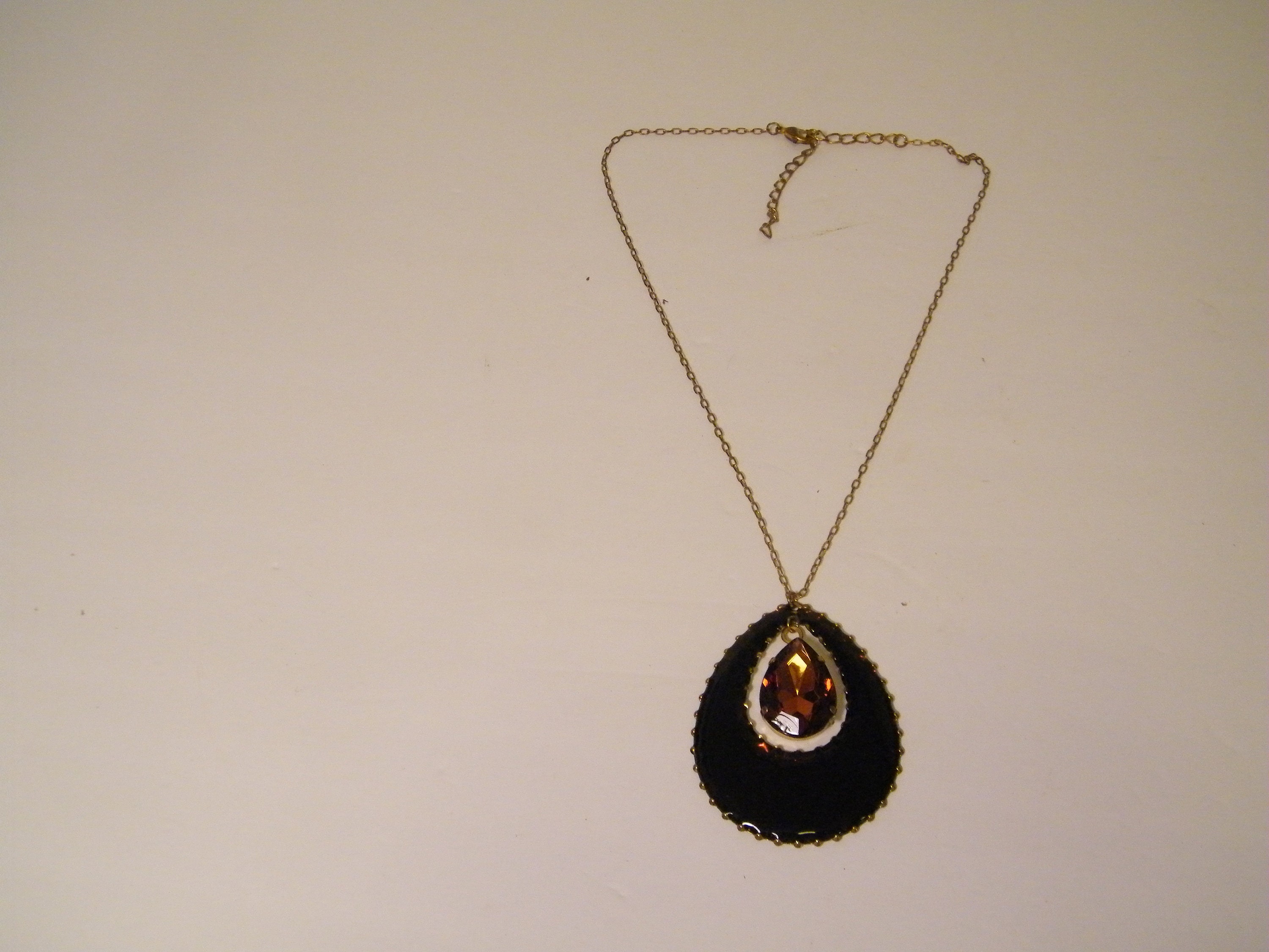 Teardrop Pendant with Topaz Center on 18 inch long chain, Vintage fashion accessory, pendant as , possible Avon