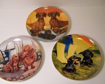 CHOICE Dachshund Plate by Susie Morton, Vintage 8 inch decorative fur baby collectibles, Family Ties, Rainy Day Pals, Tender Moments