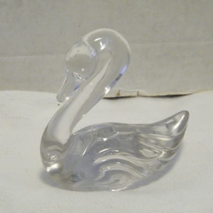 Fenton Clear Art Glass Swan, Vintage figurine signed, 4 inch tall paperweight