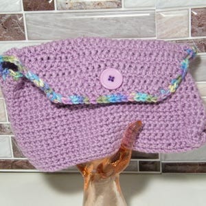Crotched Lavendar Purple Clutch Bag with Large Button Accent and Snap Close, New Handmade Fashion Chic to fit any occasion