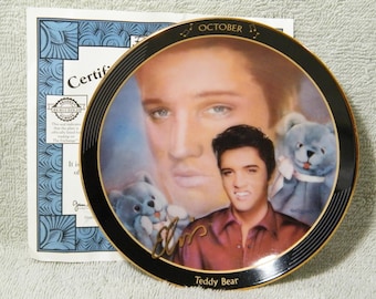 Elvis Presley Teddy Bear Collector Plate October Hit from Rockin Through The Year Series, 10th issue, Original Box and COA